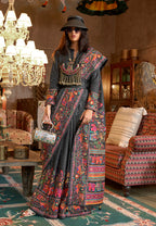 Monjolika Fashion Black Silk Blend Printed Ceremonial Saree - Distacart