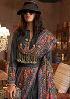Monjolika Fashion Black Silk Blend Printed Ceremonial Saree - Distacart