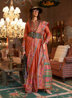 Monjolika Fashion Peach Silk Blend Printed Ceremonial Saree - Distacart