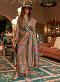 Monjolika Fashion Brown Silk Blend Printed Ceremonial Saree - Distacart