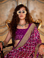 Monjolika Fashion Magenta Double Ikkat Silk Blend Foil Printed Saree - Distacart