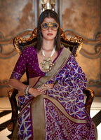 Monjolika Fashion Purple Double Ikkat Silk Blend Foil Printed Saree - Distacart