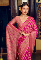 Monjolika Fashion Rani Pink Georgette With Weaving Buta Border Pallu Classic Saree - Distacart