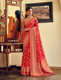 Monjolika Fashion Red Georgette With Weaving Buta Border Pallu Classic Saree - Distacart
