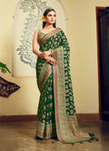Monjolika Fashion Green Georgette With Weaving Buta Border Pallu Classic Saree - Distacart