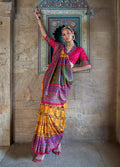 Monjolika Fashion Silk Blend Yellow and Hot Pink Patola Print Classic Festival Wear Saree - Distacart