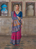 Monjolika Fashion Silk Blend Rani Pink and Blue Patola Print Classic Festival Wear Saree - Distacart