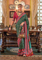 Monjolika Fashion Dark Green Patola Design Zari Work Traditional Silk Blend Saree - Distacart