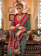Monjolika Fashion Dark Green Patola Design Zari Work Traditional Silk Blend Saree - Distacart