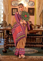 Monjolika Fashion Mustard Patola Design Zari Work Traditional Silk Blend Saree - Distacart