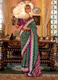 Monjolika Fashion Dark Green & Magenta Patola Design Zari Work Traditional Silk Blend Saree - Distacart