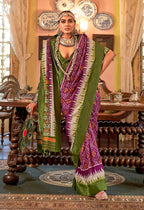 Monjolika Fashion Magenta & Olive Green Patola Design Zari Work Traditional Silk Blend Saree - Distacart