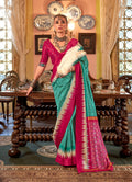 Monjolika Fashion Turquoise & Hot Pink Patola Design Zari Work Traditional Silk Blend Saree - Distacart