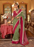 Monjolika Fashion Olive Green & Burgundy Patola Design Zari Work Traditional Silk Blend Saree - Distacart