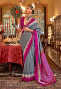 Monjolika Fashion Grey & Magenta Patola Design Zari Work Traditional Silk Blend Saree - Distacart