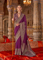 Monjolika Fashion Purple Silk Blend Print Work Traditional Saree for Ceremonial - Distacart