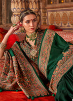 Monjolika Fashion Dark Green Silk Blend Print Work Traditional Saree for Ceremonial - Distacart