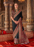Monjolika Fashion Black Silk Blend Print Work Traditional Saree for Ceremonial - Distacart