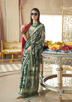 Monjolika Fashion Georgette Classic Saree with Fancy Work for Ceremonial in Dark Green - Distacart
