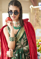 Monjolika Fashion Georgette Classic Saree with Fancy Work for Ceremonial in Dark Green - Distacart