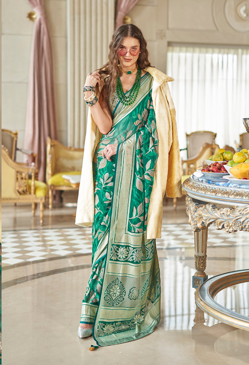 Monjolika Fashion Georgette Classic Saree with Fancy Work for Ceremonial in Sea Green - Distacart
