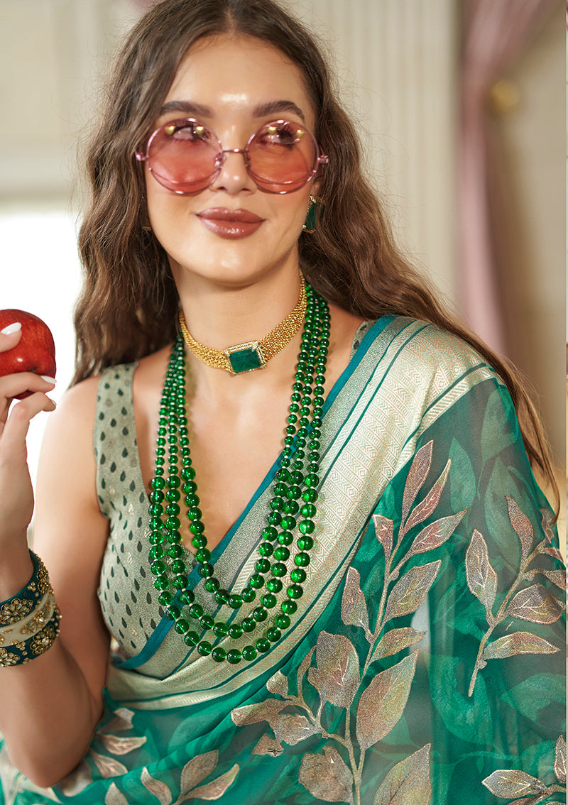 Monjolika Fashion Georgette Classic Saree with Fancy Work for Ceremonial in Sea Green - Distacart