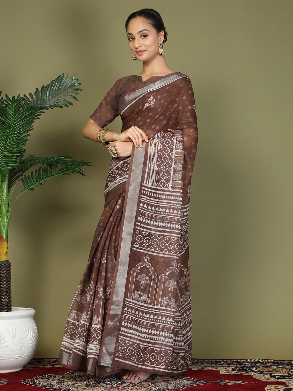 Shree Shyam Fashion Cotton Brown Saree - Distacart