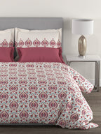 MYTRIDENT White Red Ethnic Motifs 144 TC Cotton Queen Bedsheet With 2 Pillow Covers - Distacart