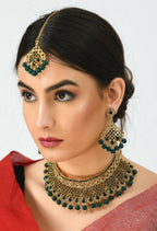 Mominos Fashion Johar Kamal Traditional Rajwadi Design Heavy Golden/Green Color Necklace Set - Distacart