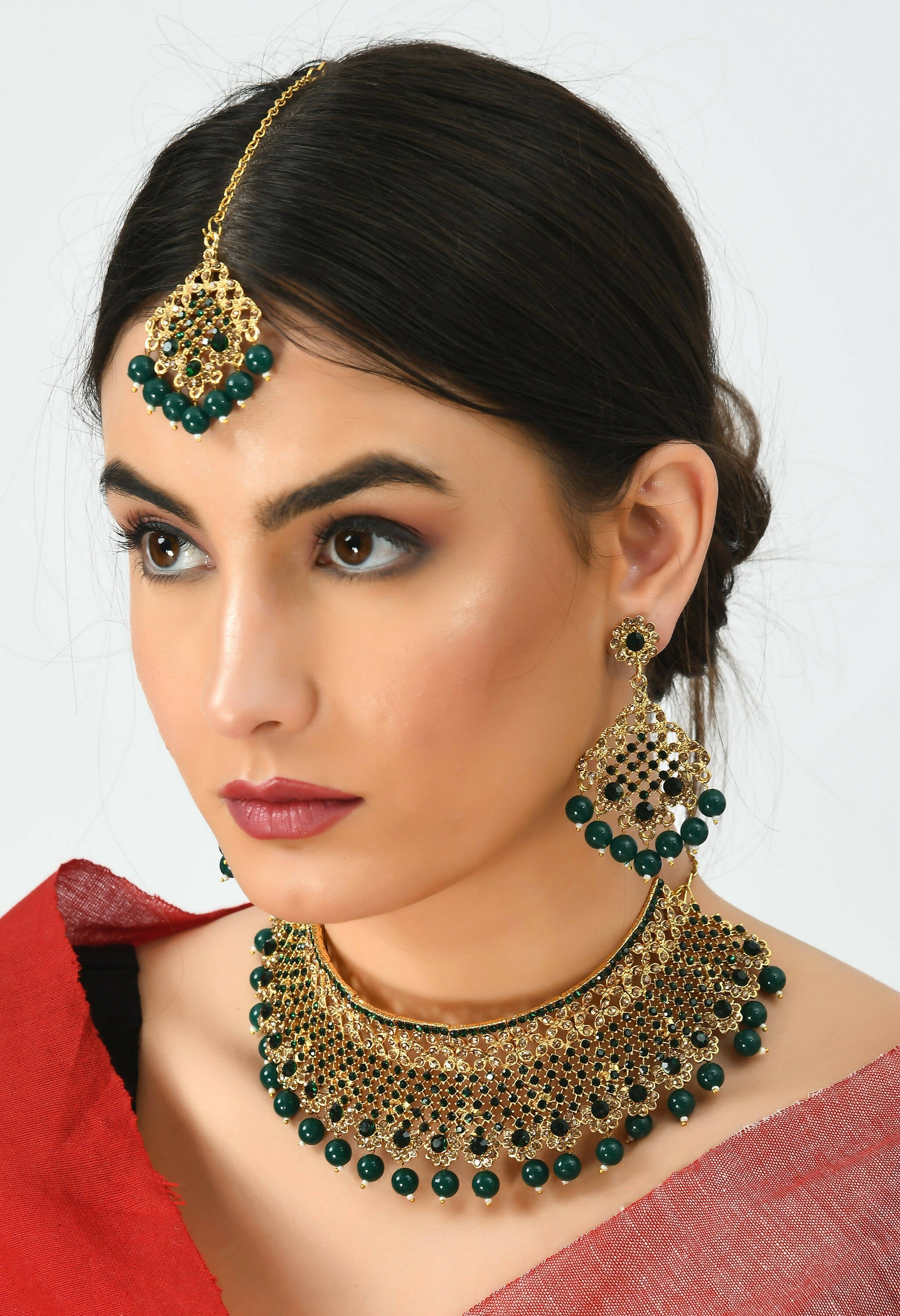 Mominos Fashion Johar Kamal Traditional Rajwadi Design Heavy Golden/Green Color Necklace Set - Distacart
