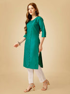 Jyoti Fashion Women's Rama Cotton Blend Embroidered Kurta Pant Set