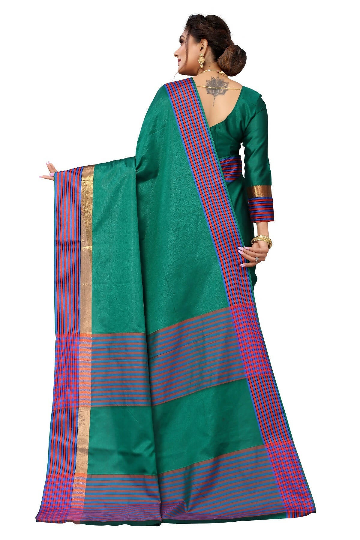 Vamika Ethnic Fire Green Cotton Silk Saree - Distacart