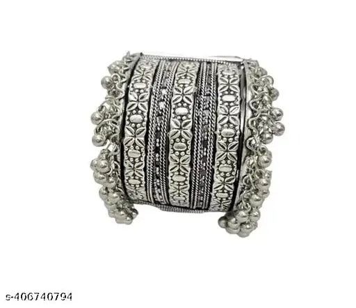 Tehzeeb Creations Women Silver Colour Oxidised Bangle With Ghungroo Style T - Distacart