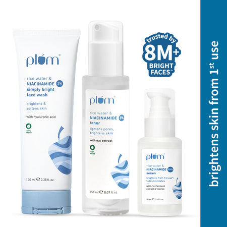 Plum Niacinamide Facewash, Toner & Face Serum Combo Tightens Pore, Fades Blemishes & Hydrates