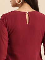 All About You Women Maroon Ethnic Motifs Embroidered Chikankari Kurta with Palazzos