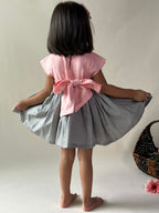 ArthLife Peach And Grey Unicorn Embroidered Dress