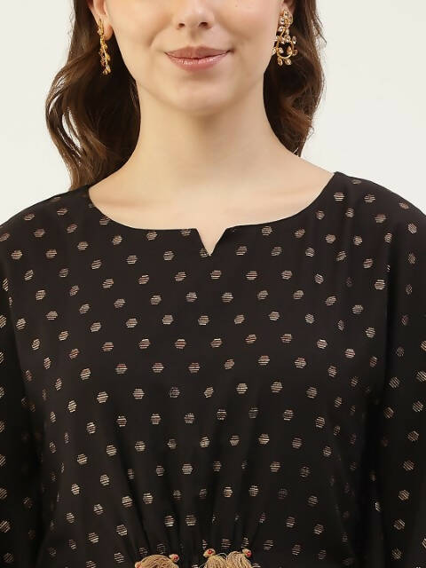 FIORRA Women's Black Poly Crepe Kaftan Type Kurta Set