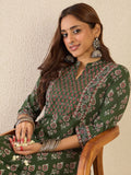 Indo Era Women Floral Printed Regular Sequinned Detail Pure Cotton Kurta with Trousers - Distacart