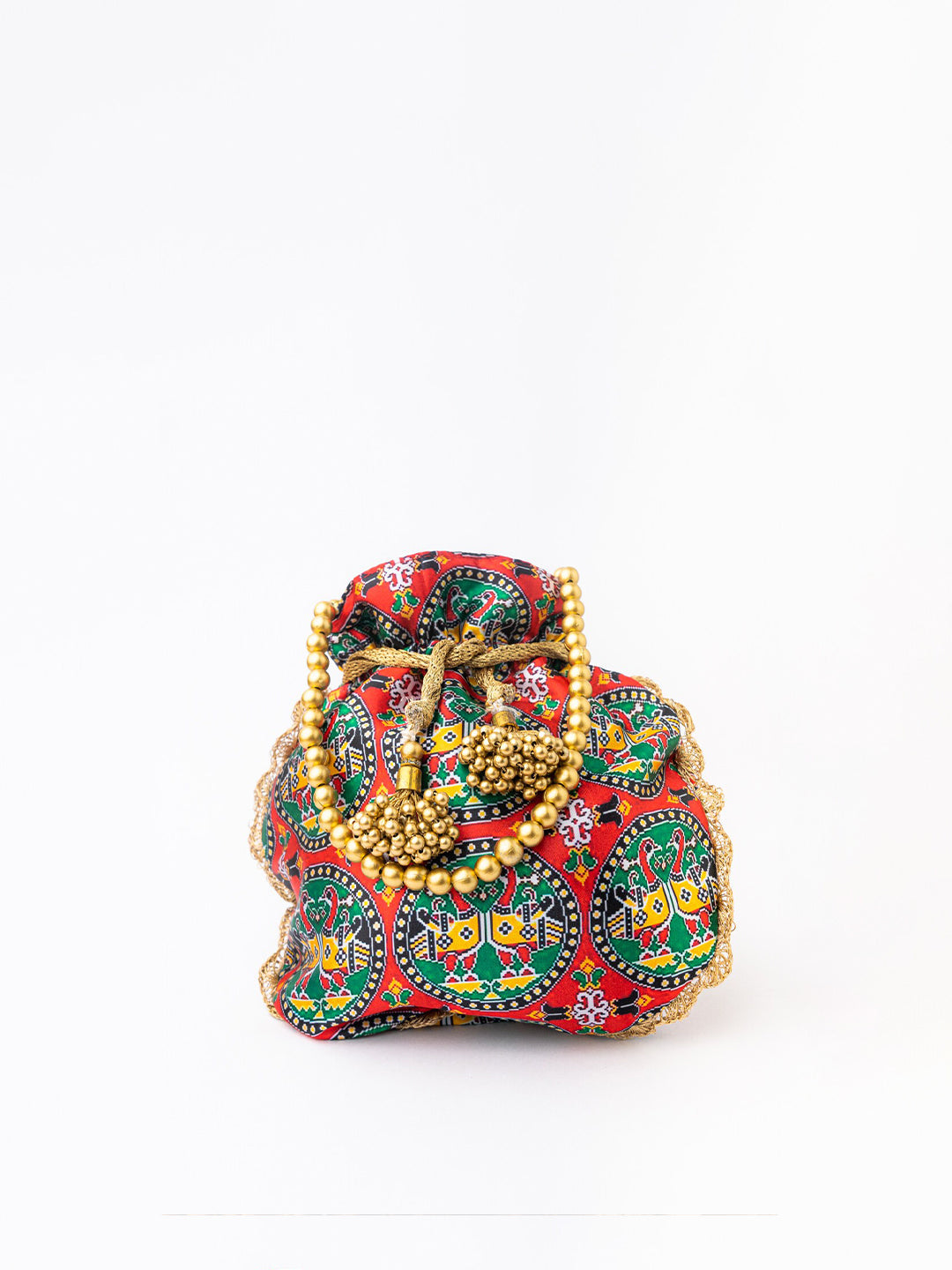 NR By Nidhi Rathi Red & Green Printed Potli Clutch - Distacart