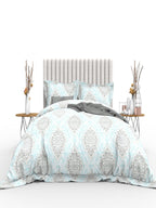 THE WHITE MOSS Blue & Grey Ethnic Motifs 350 TC Cotton King Bedsheet with 2 Pillow Covers