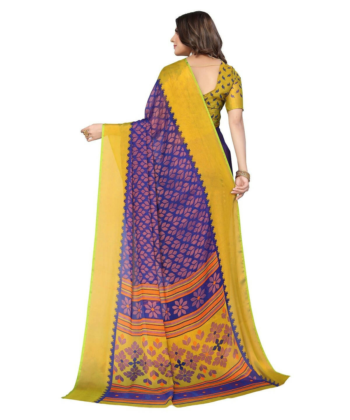 Vamika Blue Chiffon Brasso Bollywood Style Woven Saree (ALIZA BLUE) - Distacart