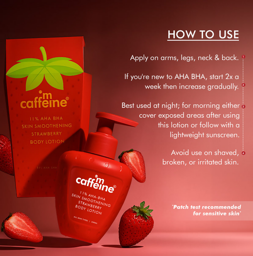 mCaffeine 11% AHA-BHA Skin Smoothening Strawberry Body Lotion