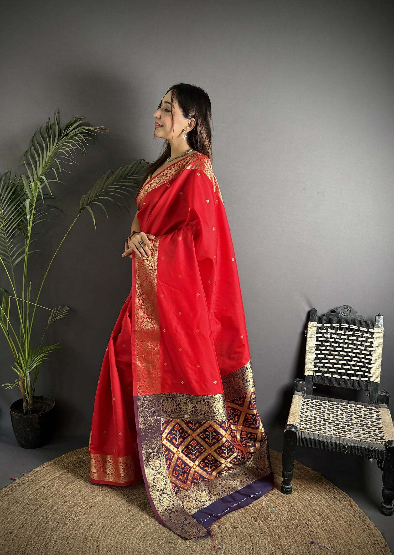 Joban Fashion Red Banarasi Cotton Silk Woven Saree - Distacart