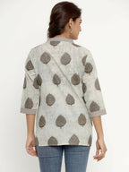 Miravan Women's Brown Floral Printed Pure Cotton Tunic