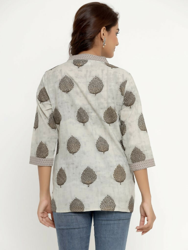 Miravan Women's Brown Floral Printed Pure Cotton Tunic