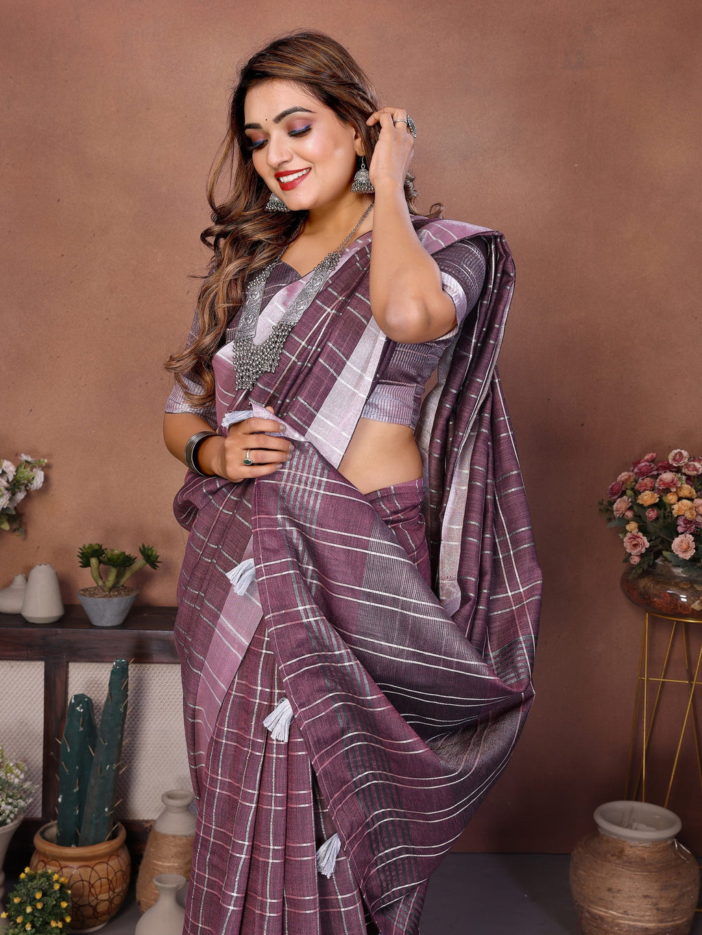 Anaita Purple Weaving Linen Cotton Saree With Blouse - Distacart
