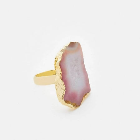 Bling Accessories Coral Agate Natural Stone Statement Finger Ring