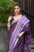 Beatitude Lavender Cotton Jacqaurd Border Tangail Handloom Saree