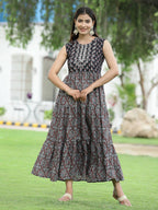 Juniper Women Teal Chanderi Festive Printed Tiered Kurta - Distacart