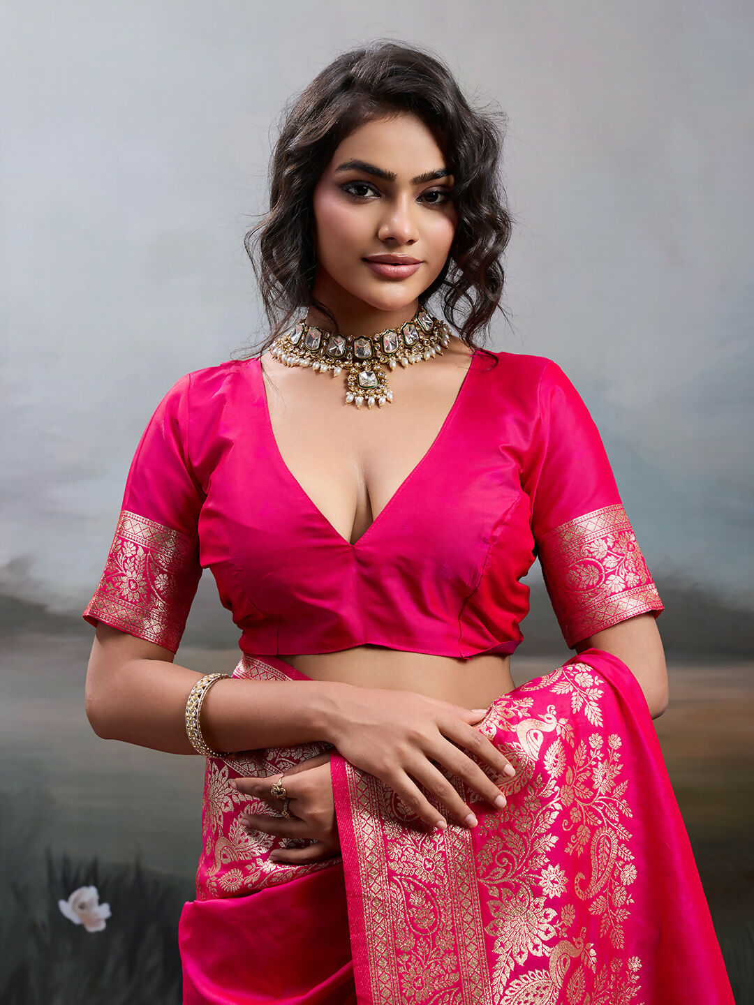 Shree Shyam Fashion Pink Silk Blend Saree - Distacart